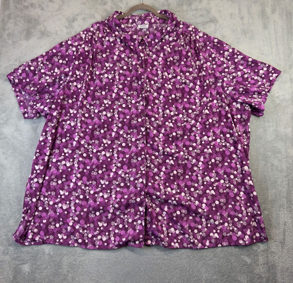 Only Necessities Shirt Womens 5X 38/40 Purple Plus Size Button Up Short Sleeve